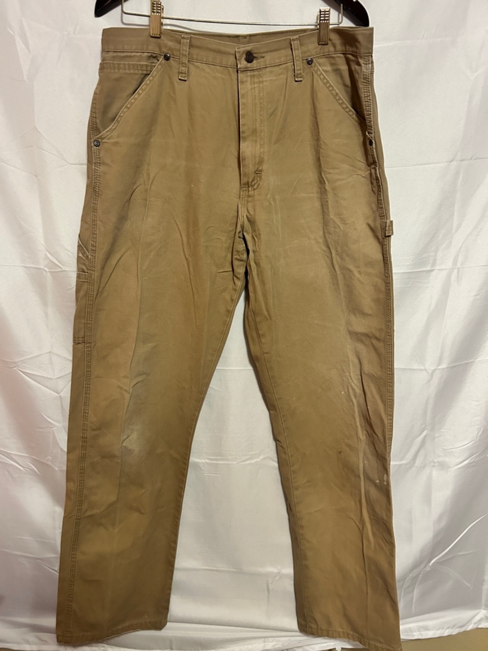 Wrangler Carpenter Pants Tan 34x34 Workwear Utility Distressed